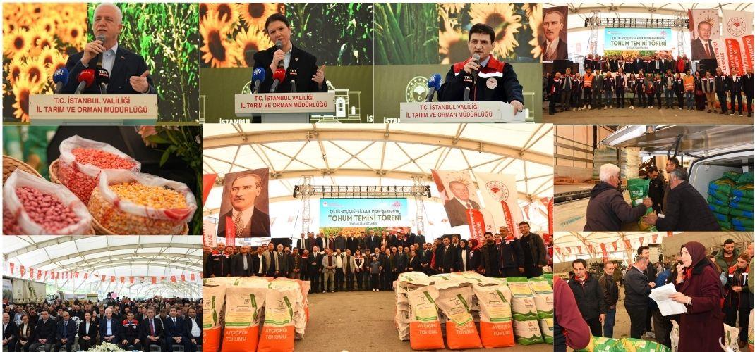 ÇATALCA’DA TOHUM TEMİNİ TÖRENİ: AYÇİÇEĞİ, ÇELTİK, BAHARLIK YEM BİTKİSİ (SİLAJLIK MISIR) VE BARBUNYA TOHUMLARI ÇİFTÇİLERİMİZE TESLİM EDİLDİ